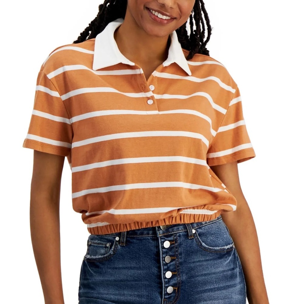 Almost Famous Caramel and White Polo